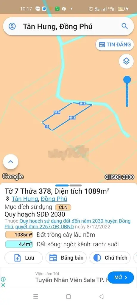 1089m xã Tân Hưng ,H.Đồng Phú , Bình Phước Giá Chỉ 299tr