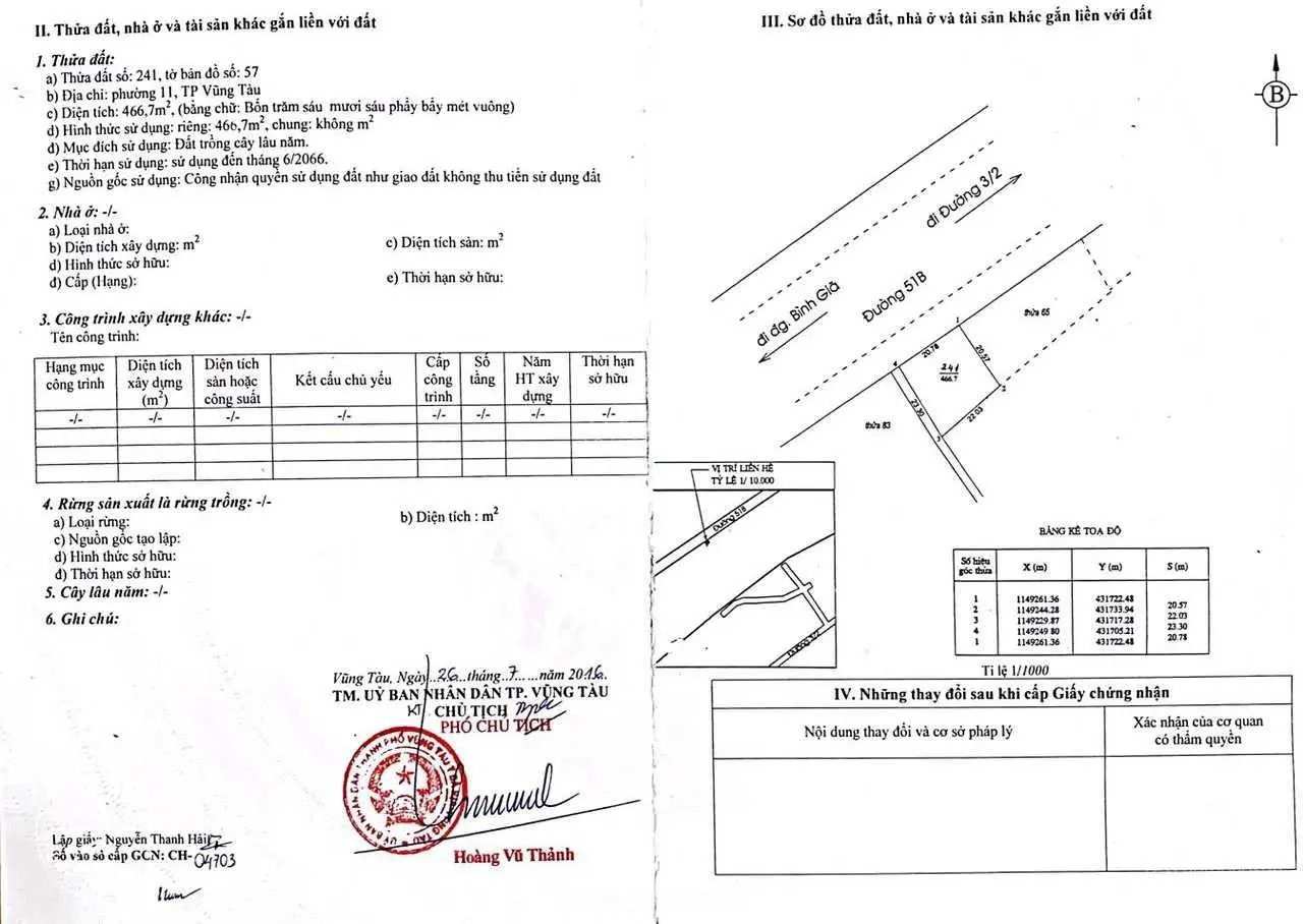 Bán đất mặt tiền đường 2 tháng 9 TP.Vũng Tàu