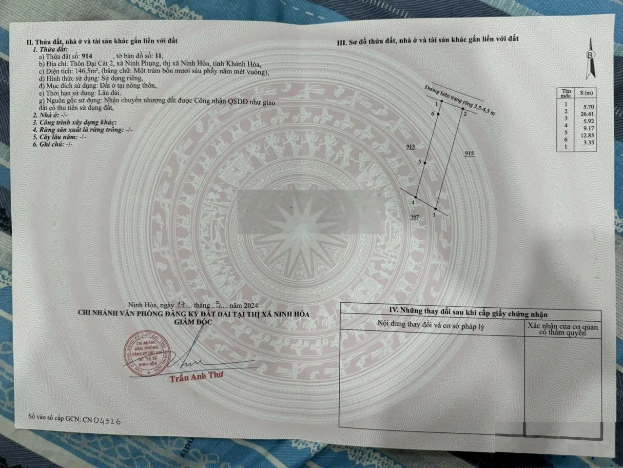 128m2 ngang 5,14m full thổ cư. Đường ô tô tận nơi, khu dân cư đông đúc. Giá 560 triệu bao sang tên