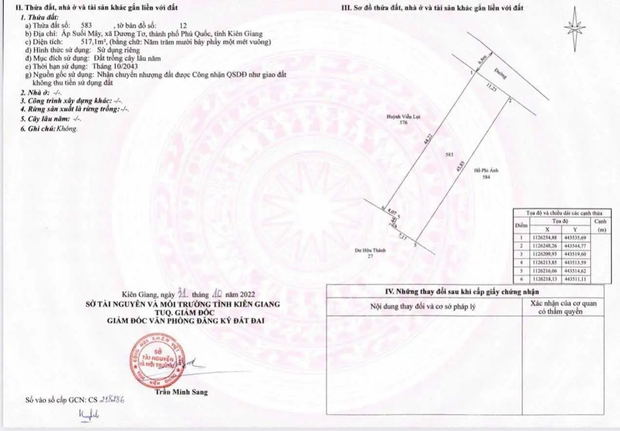 Bán lô 517 m2 Suối Mây. Ra mặt đường quy hoạch 16m, quy hoạch đất ở. Gần biển, giá cực tốt cắt 50%