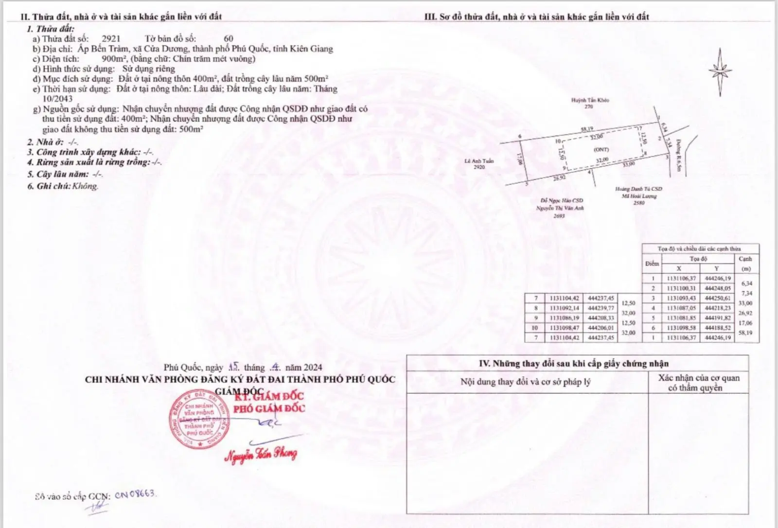 Bán lô đất biệt thự vườn 900m2 có sẵn 400m2 thổ cư, ngay sát Dương Đông. Bán gấp cắt lỗ 40%