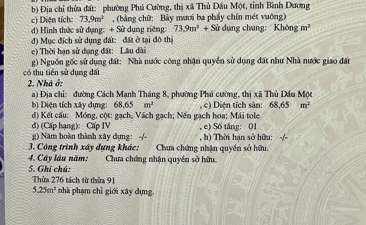 Bán nhà riêng tại phường Phú Cường - Thủ Dầu Một - Bình Dương