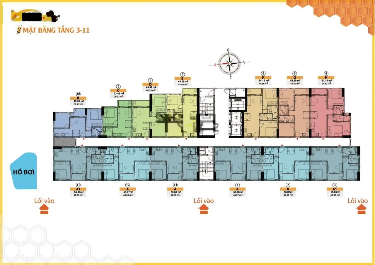 Căn hộ Bcons Bee 2 phòng ngủ 2wc giá 1t7/căn