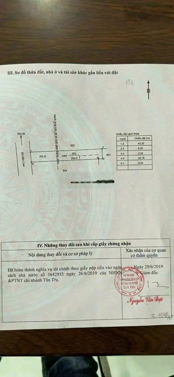 6x43 full thổ cư nền sẵn. Mặt tiền đường nhựa giả 1 tỷ 250tr