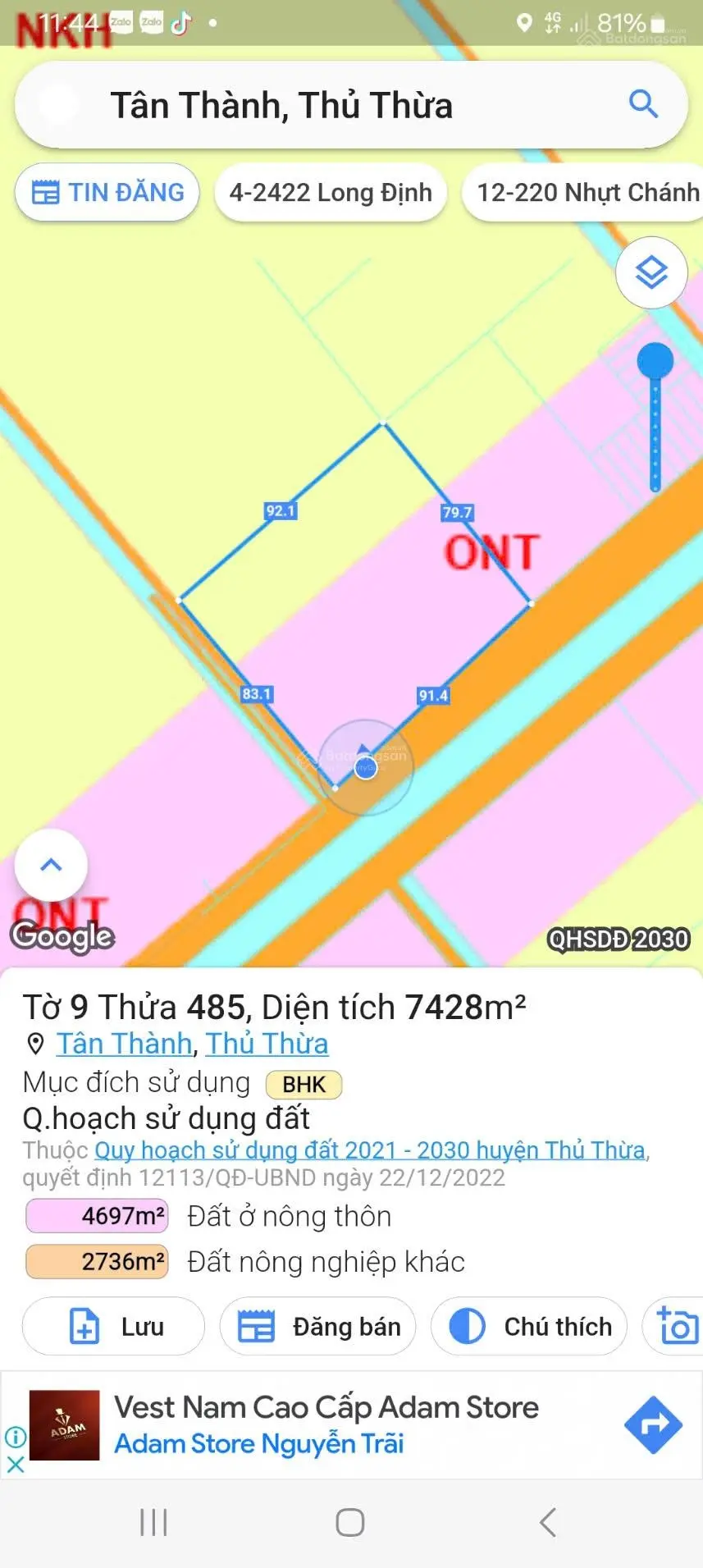 Chủ gửi bán 7633m2 đất vườn. Tân Thành - Thủ Thừa - Long an