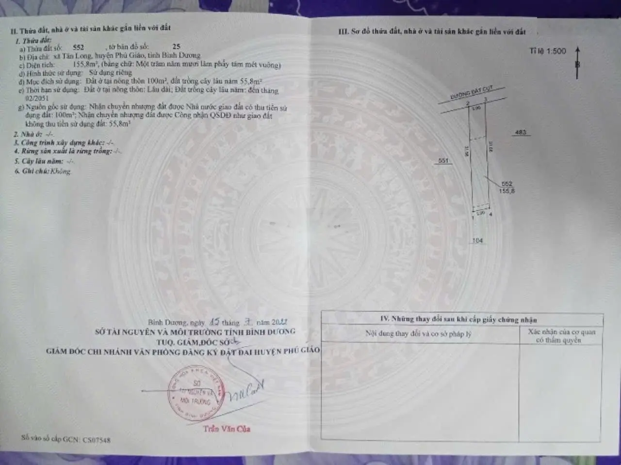 Bán đất huyện Phú Giáo Bình Dương diện 156m2, có sổ hồng, giá rẻ 800 triệu còn thương lượng