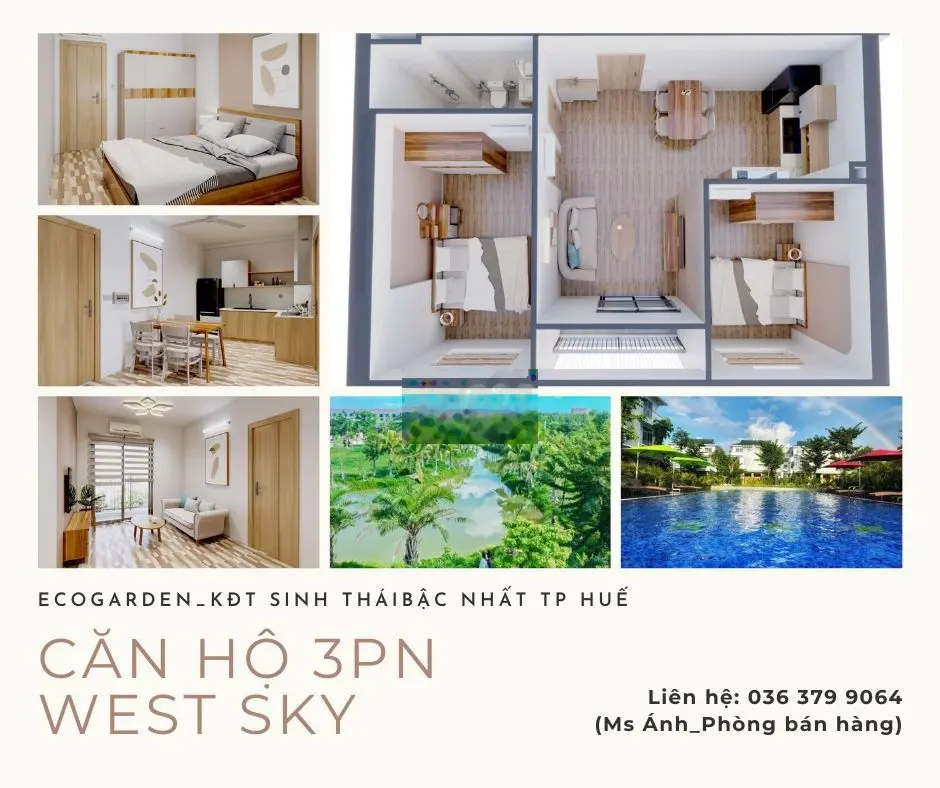 CĂN HỘ 3 PN_WEST SKY_KĐT ECOGARDEN HUẾ_VIEW SÔNG NHƯ Ý