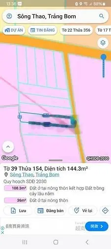 Bán 144m thổ cư, xã Sông Thao, huyện Trảng Bom