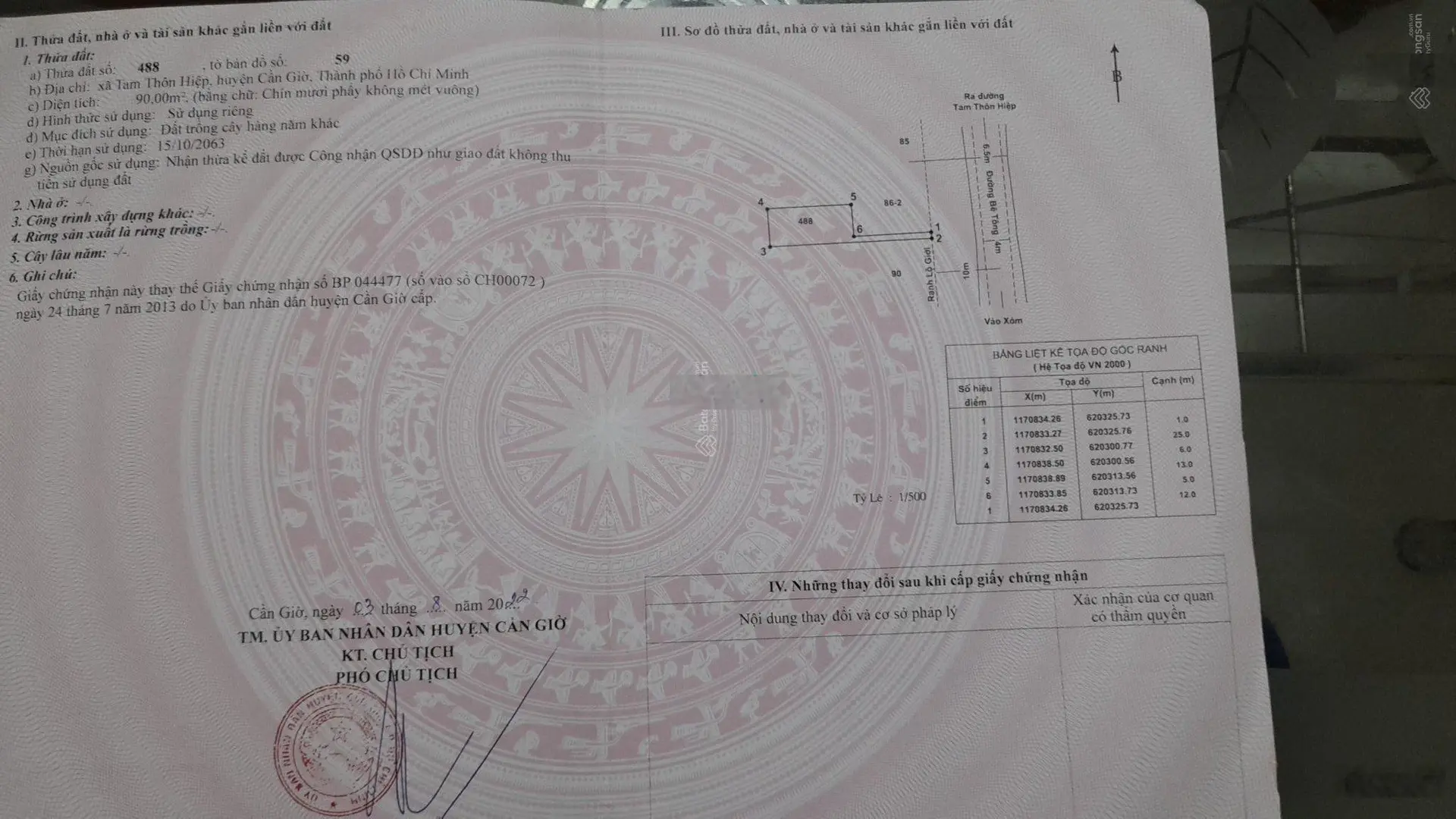 Cần bán khu dân cư Tam Thôn Hiệp Cần Giờ. DT ngang 6x25=250m2. Có 60m2 thổ cư