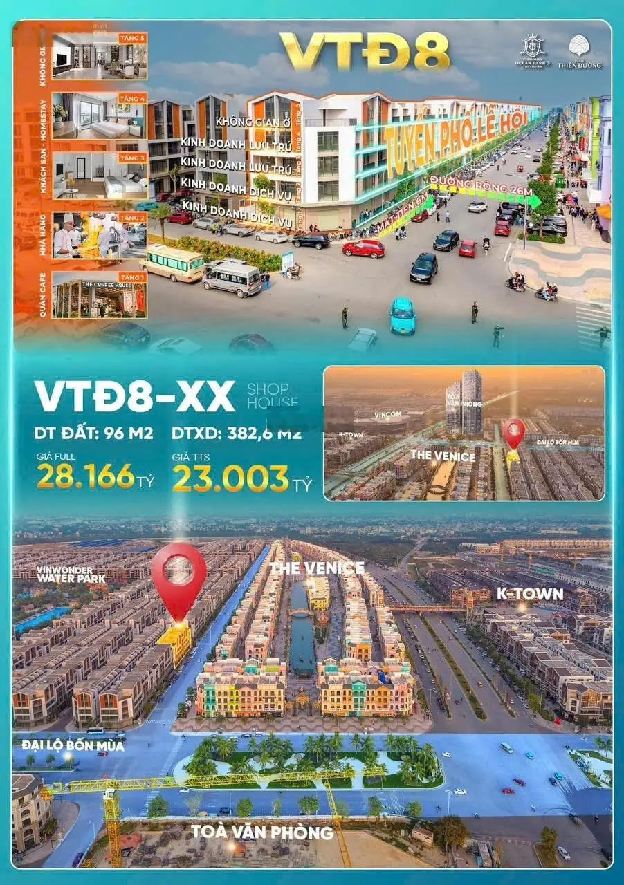 Bán gấp shophous VTĐ08-02vừa ở vừa KD siêu tiền năng 20 tỷ Vinhome Ocean Park 3. 0966768388