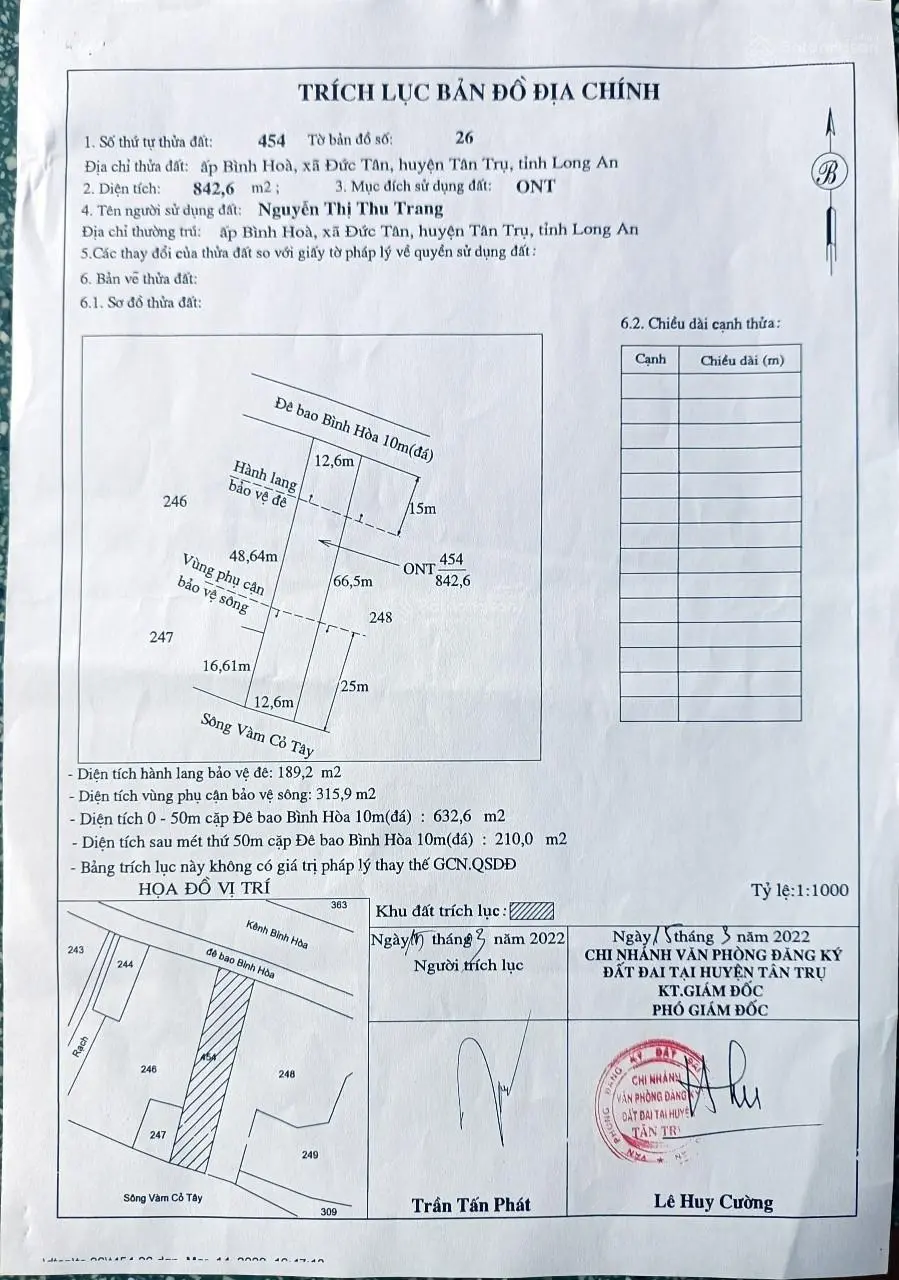 Bán lô đất thổ có nhà mặt tiền sông Vàm Cỏ Tây hạ giá 2,1 tỷ