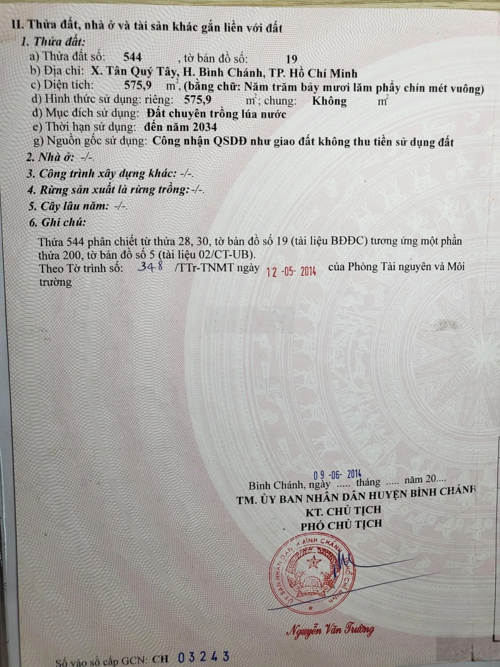 Bán đất NN đã có hàng rào, điện nước chính. Cách đường lớn 200m. Thích hợp xây nhà vườn