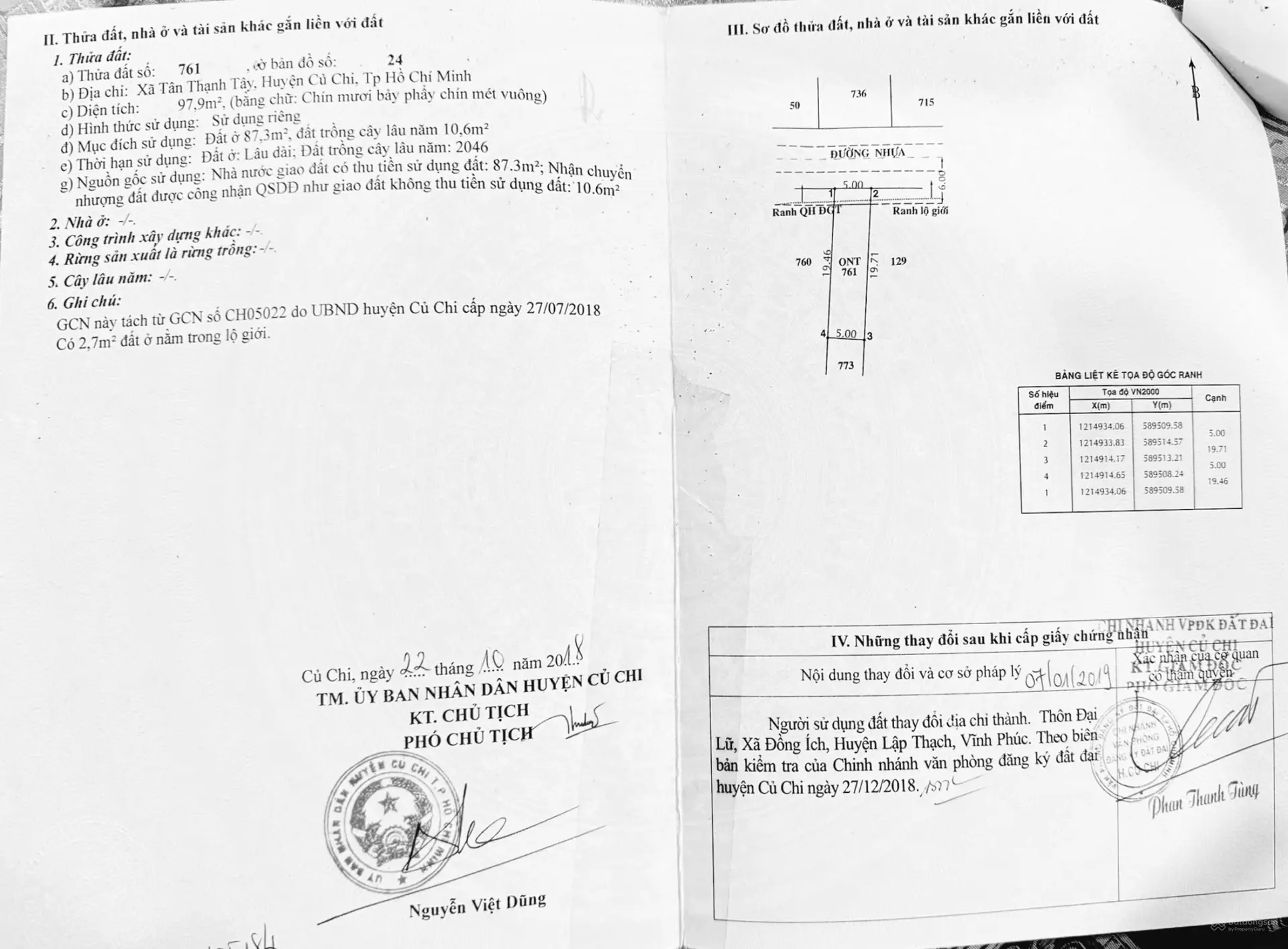 Chính chủ cần bán nhanh lô đất Tân Thạnh Tây, Củ Chi 97,9m2 mặt tiền 5m. SHR, giá 3 tỷ khu dân cư