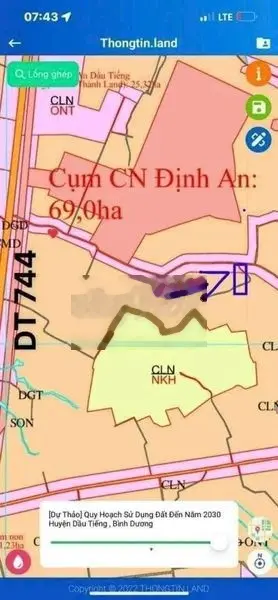 Cần bán lô đất thổ cư 300m2 gần KCN Định An - Bình Dương giá chỉ 400tr