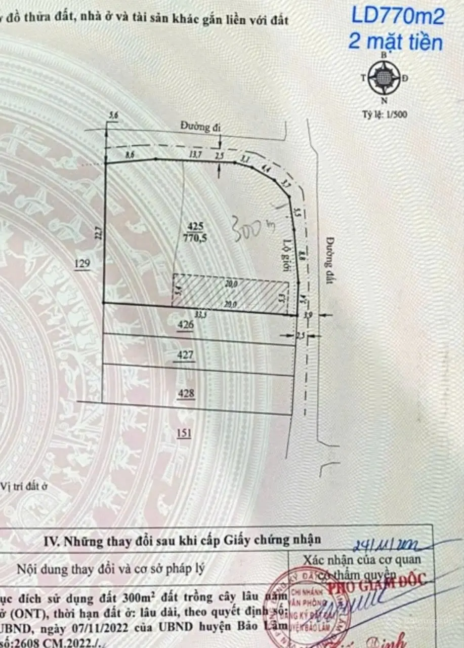 Lô đất Bảo Lộc DT 770,5m2 có 400m2 thổ cư( ngang 22m) - lô góc 2 mặt tiền giá 2.150 tỷ 0901 897 ***