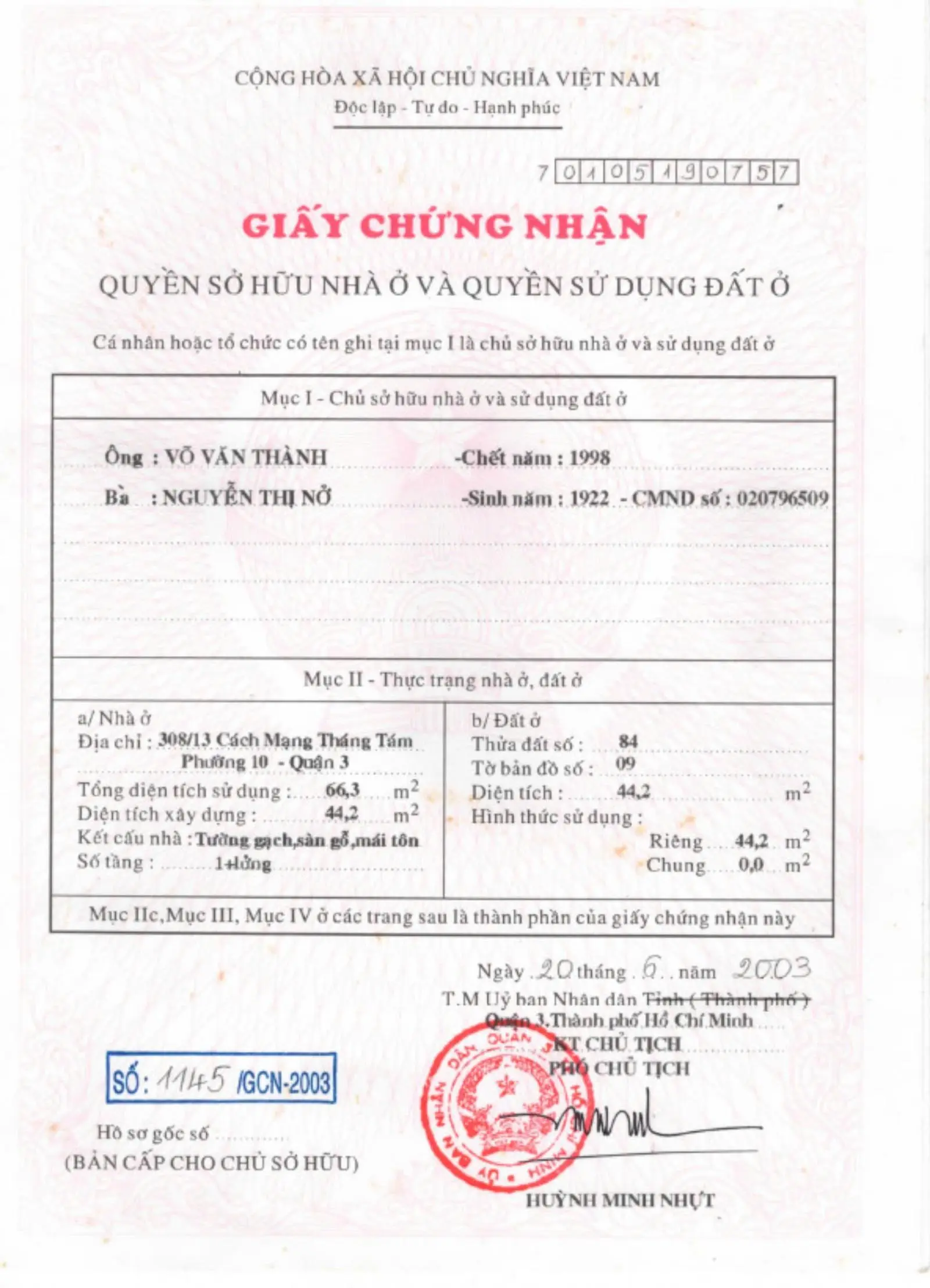 Nhà cấp 4, giá tốt, hẻm 308 CMT8, P. 10, vị trí trung tâm Q3