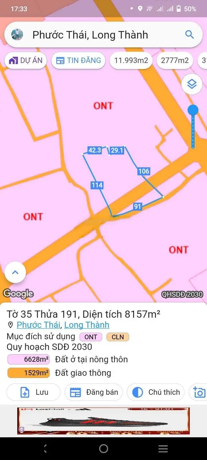 Cần bán 1.2ha 3MT đường nhựa 1/QL51 có thổ cư QH full ont xã Phước Thái, giá đầu tư rẻ nhất khu vực