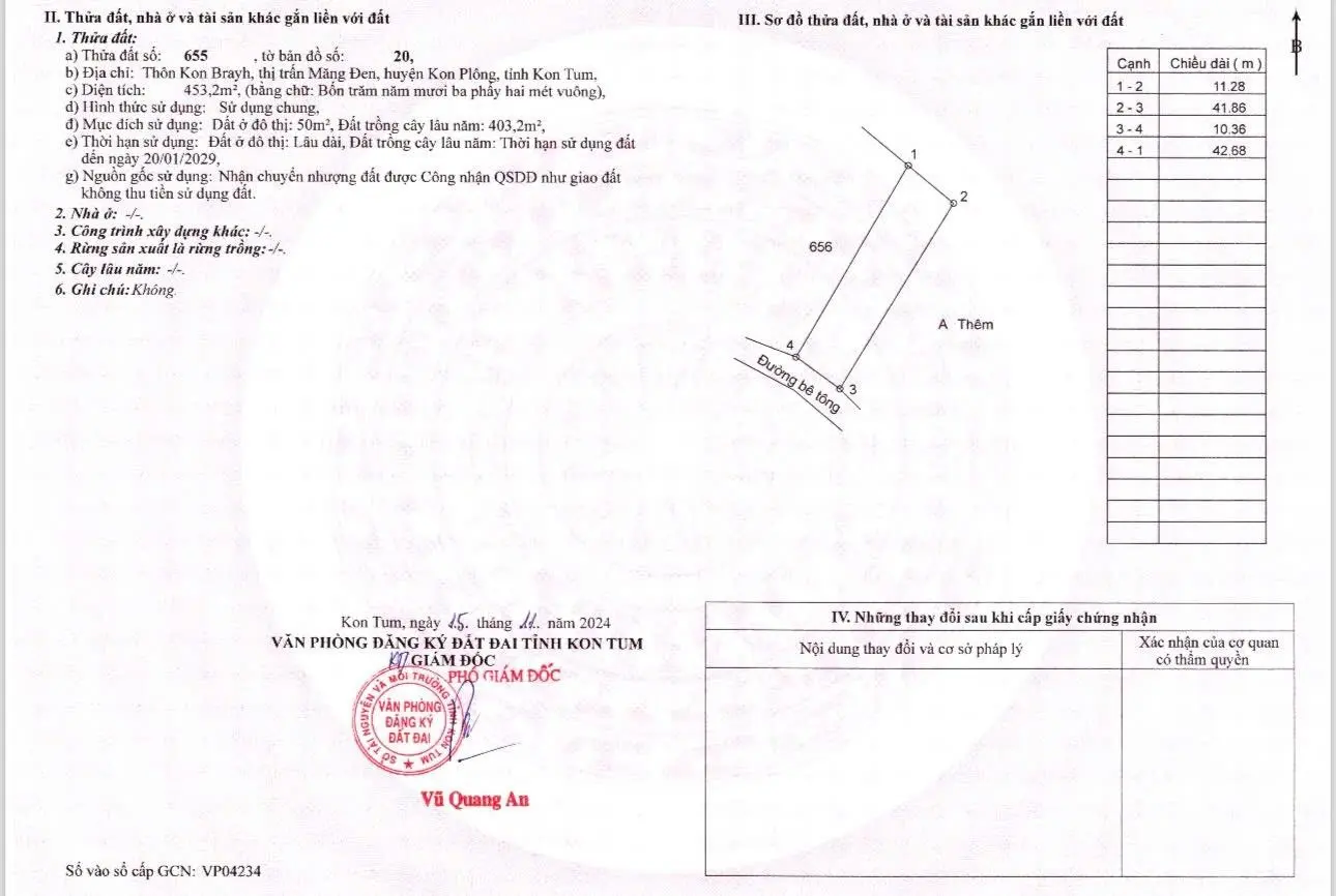 Bán lô đất thổ cư thuộc thị trấn Măng đen giá 550tr