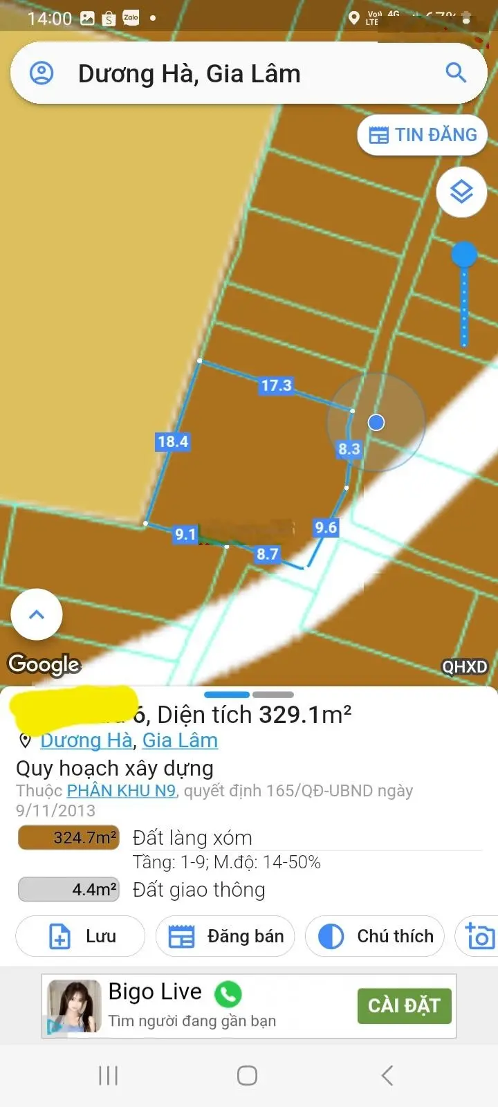 14.8 tỷ/325m2/18MT/lô góc. Ngõ thông/ Dương Hà/Gia Lâm