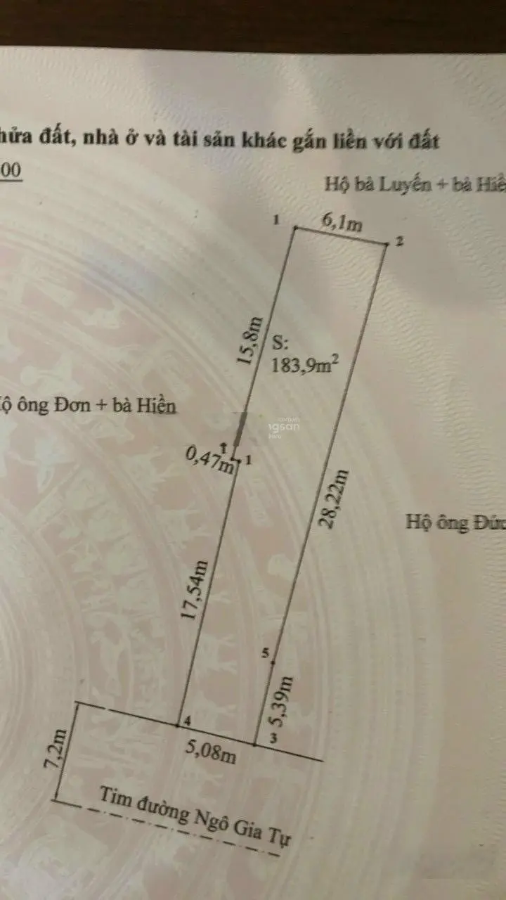 Mặt đường Ngô Gia Tự. DT: 184m2. Ngang 5m. Giá 15.6 tỷ (có lùi)