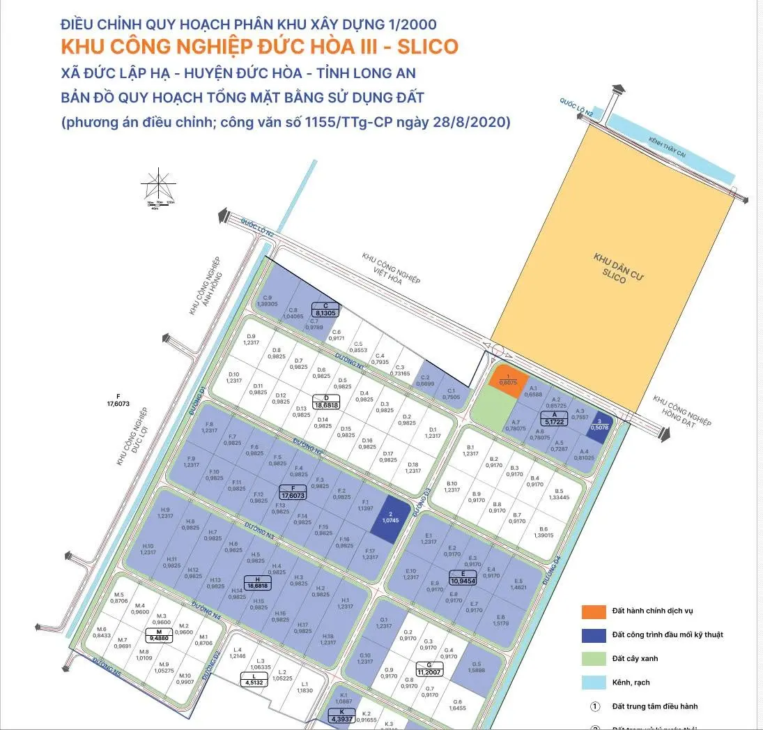 Cho thuê đất KCN tiếp nhận ngành Xi Mạ tại KCN Silico Đức Hòa 3 DT 0.7ha 1ha 55 ha