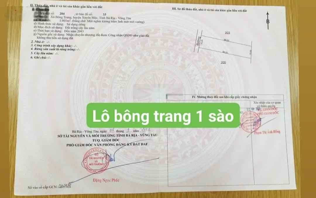 QUÁ ĐẸP....BÁN LÔ ĐẤT MẶT TIỀN NHỰA Đc: Bông Trang, Xuyên Mộc, Bà Rịa Vũng Tàu