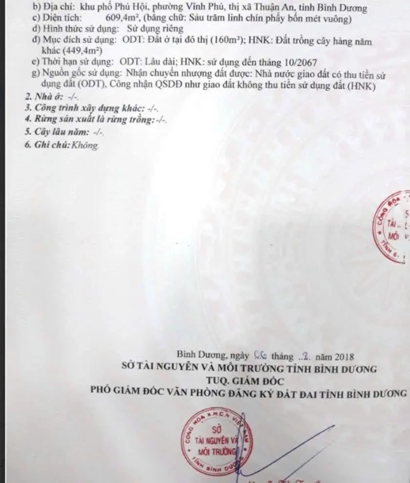 Kẹt tiền tôi bán lô đất DT 609m 2 mặt tiền ngang 8,6m đường bê tông 6m xe tải, gần KDC Vĩnh Phú 1