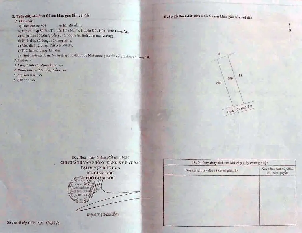 Đất thổ cư thị trấn hậu nghĩa cmt 50m