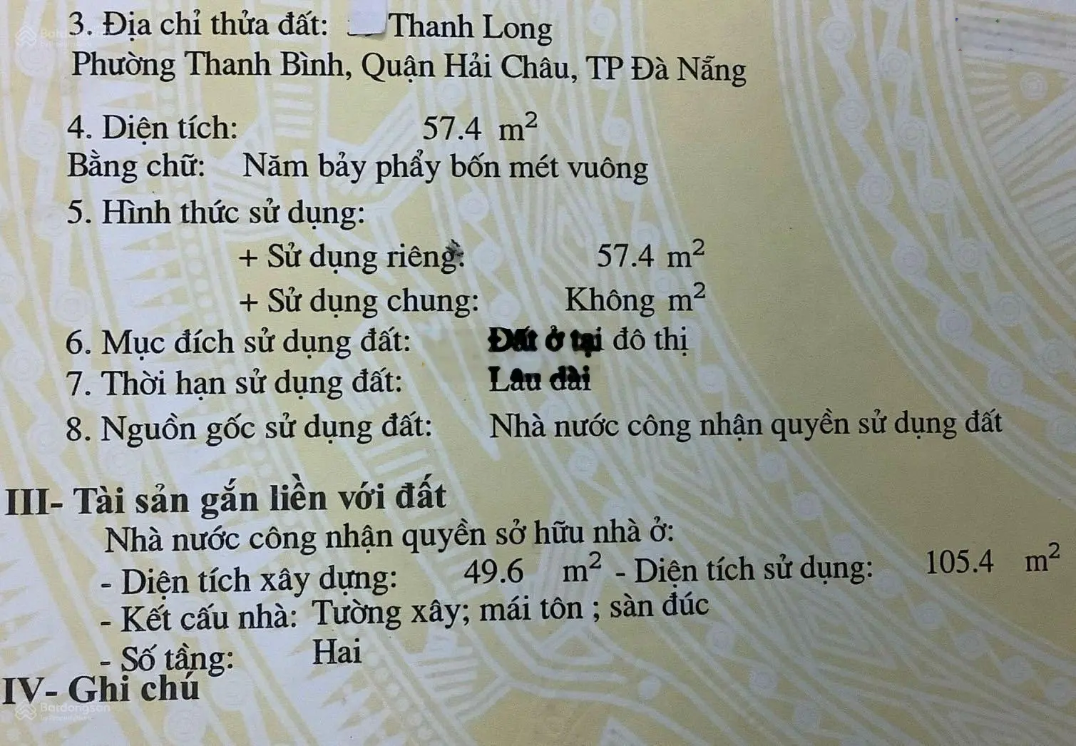 Bán nhà mặt tiền hướng Đông Nam đường Thanh Long, Q. Hải Châu, giá 5.75 tỷ/57,4m2