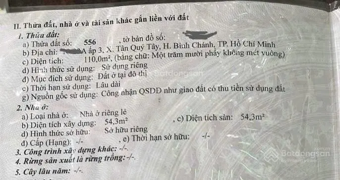 Nhà 110m2 full thổ mặt tiền đường Cửa Lớn, xã Tân Quý Tây, Bình Chánh