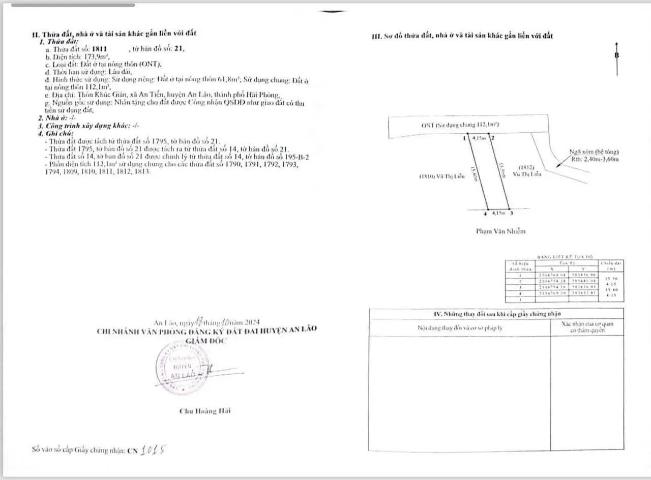 Bán lô đất 62mv chính chủ thuộc Khúc Giản An Tiến