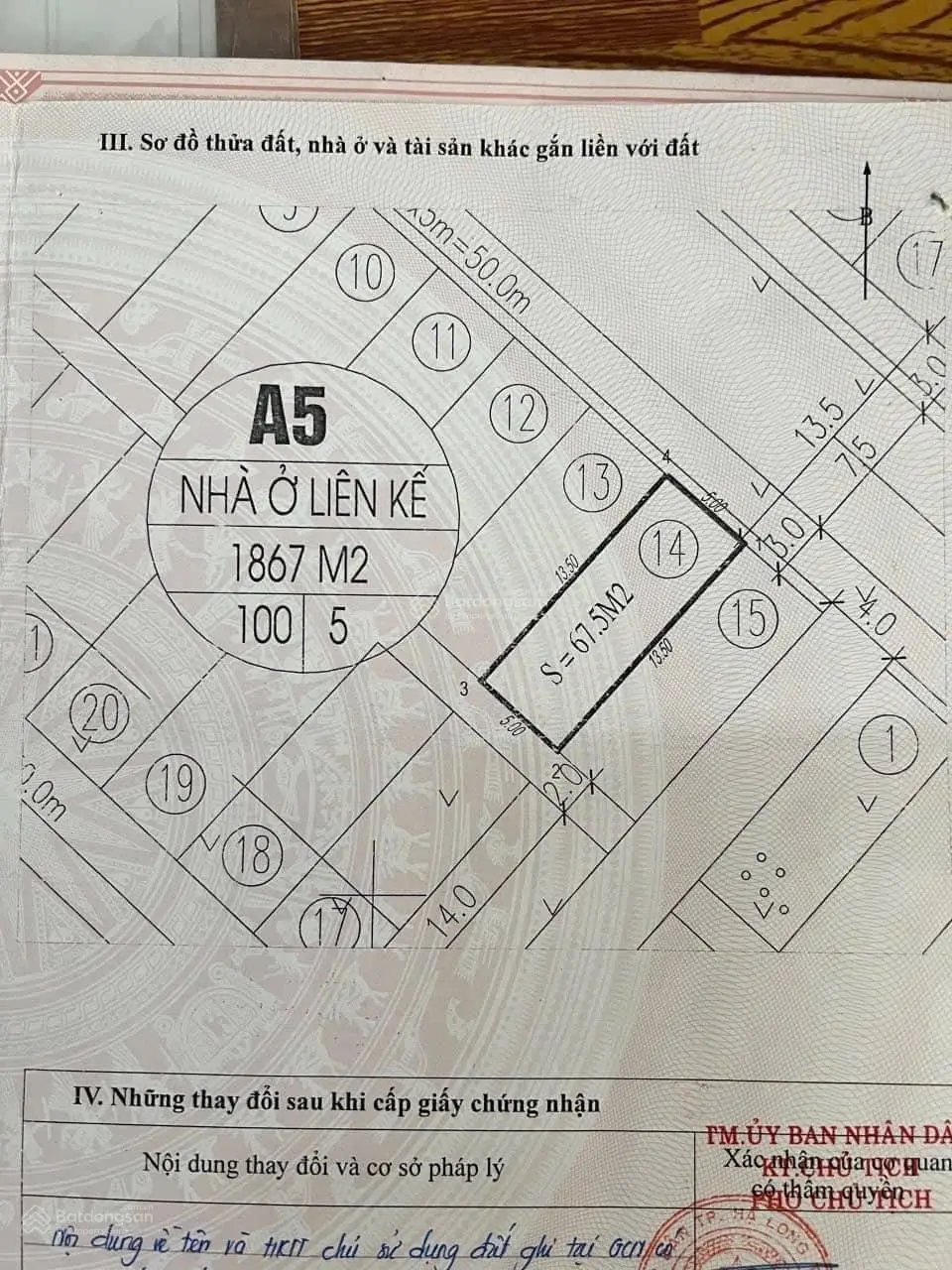 Bán lô A5 - 14 TĐC Bãi Muối, P. Cao Thắng. DT: 67.5m2, MT: 5m. H: Đông Bắc!