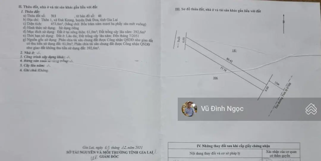 Chính chủ cần bán đất mặt tiền DT761 diện tích 6x80m sổ riêng thổ cư