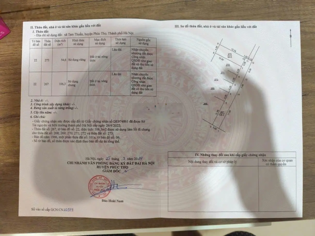 Chính chủ gửi bán 54.6m2 Làng Táo - Tam thuấn - phúc thọ hà nội. Gần trường, gần chợ