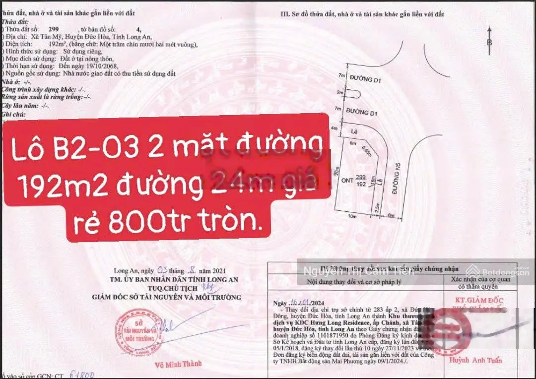 ƯU ĐÃI khách hàng đầu tư Hưng Long Residend bán gấp 4 lô 2 mặt tiền 10x20 đường 24m Giá 450tr!