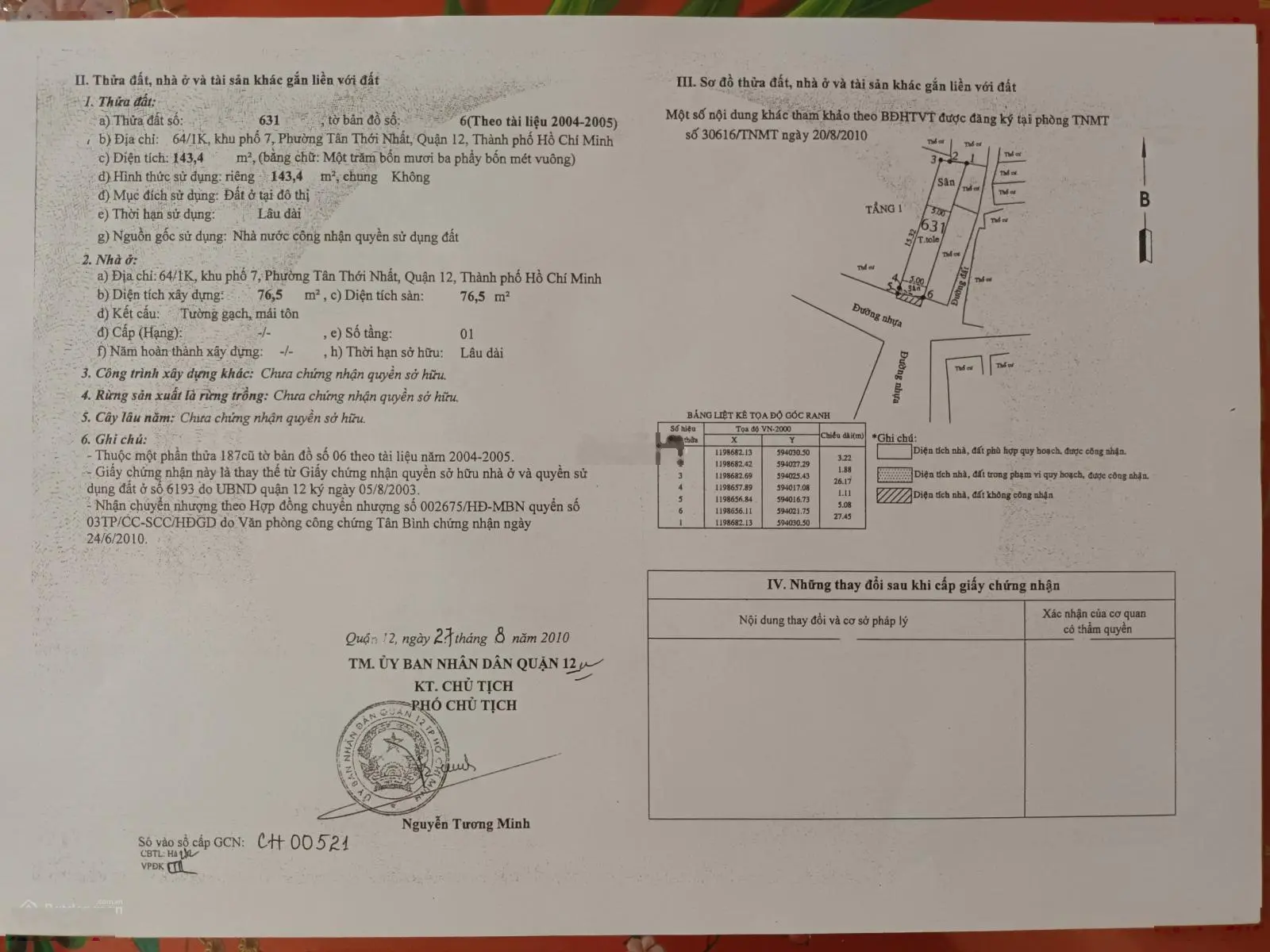 Nhà cấp 4 cũ, mặt tiền đường nhựa, P. Tân Thới Nhất, Q12. DT: 5m x 28,7m. Sổ hồng riêng. Giá: 9 tỷ