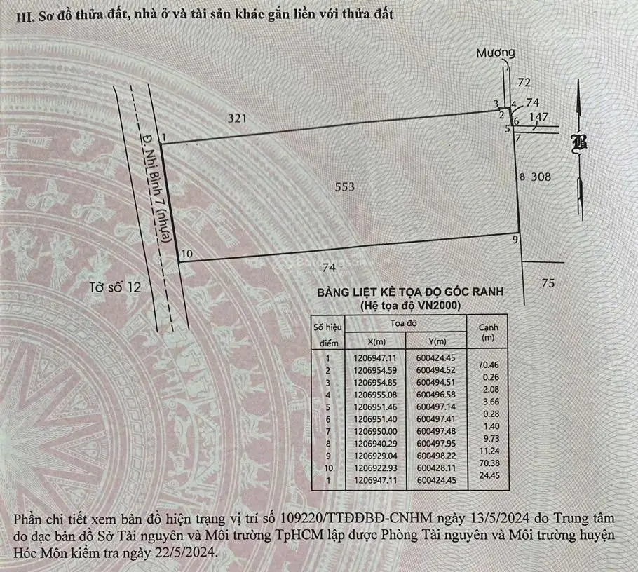 1800m2 đất MT đường Nhị Bình 7 - Phù hợp xây dựng kho xưởng, đầu tư Đường xe cont. CÓ TRẢ LÀ CÓ BÁN