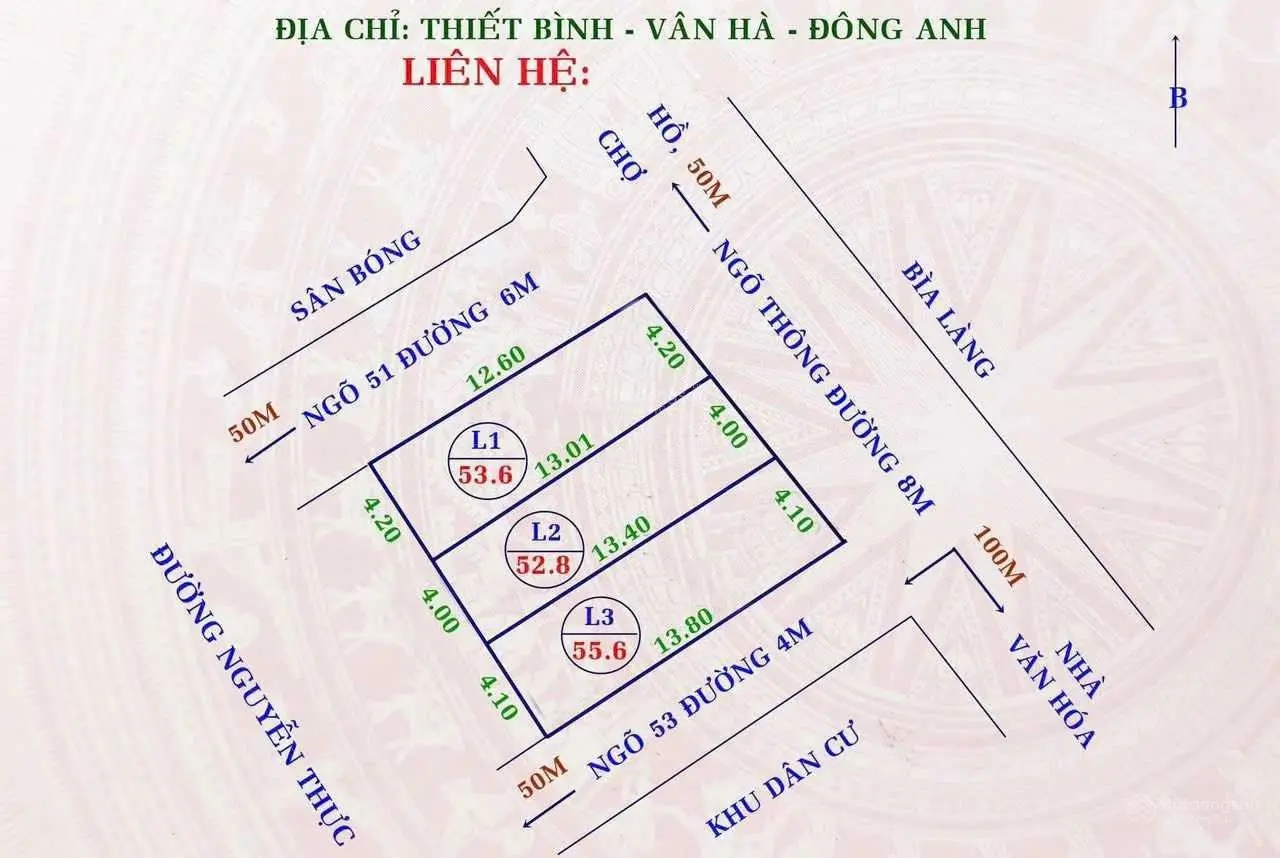 53,6m2 đất lô góc 2 mặt tiền ô tô tránh, view hồ, công viên tại thôn Thiết Bình - Vân Hà - Đông Anh