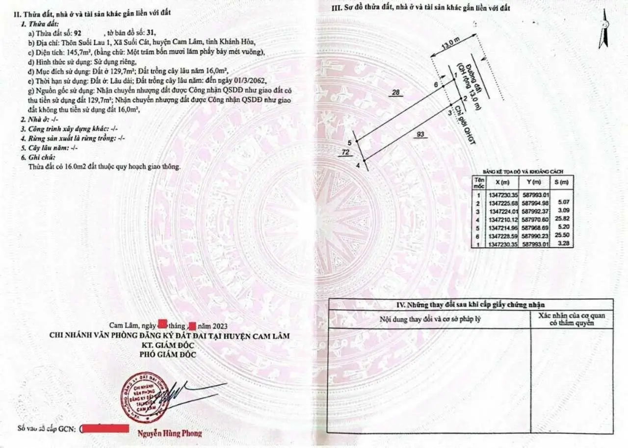 Bán đất thổ cư chính chủ tại Suối Cát Cam Lâm Khánh Hòa