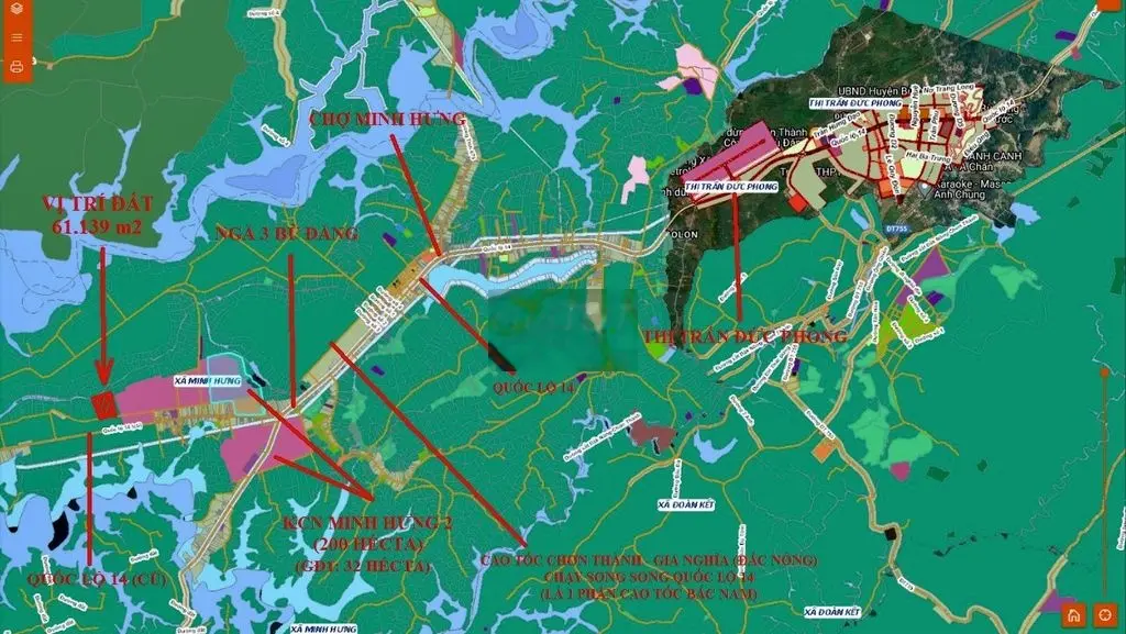 Bán 61.139 m2 đất gần KCN Minh Hưng 2, Bù Đăng, Bình Phước.