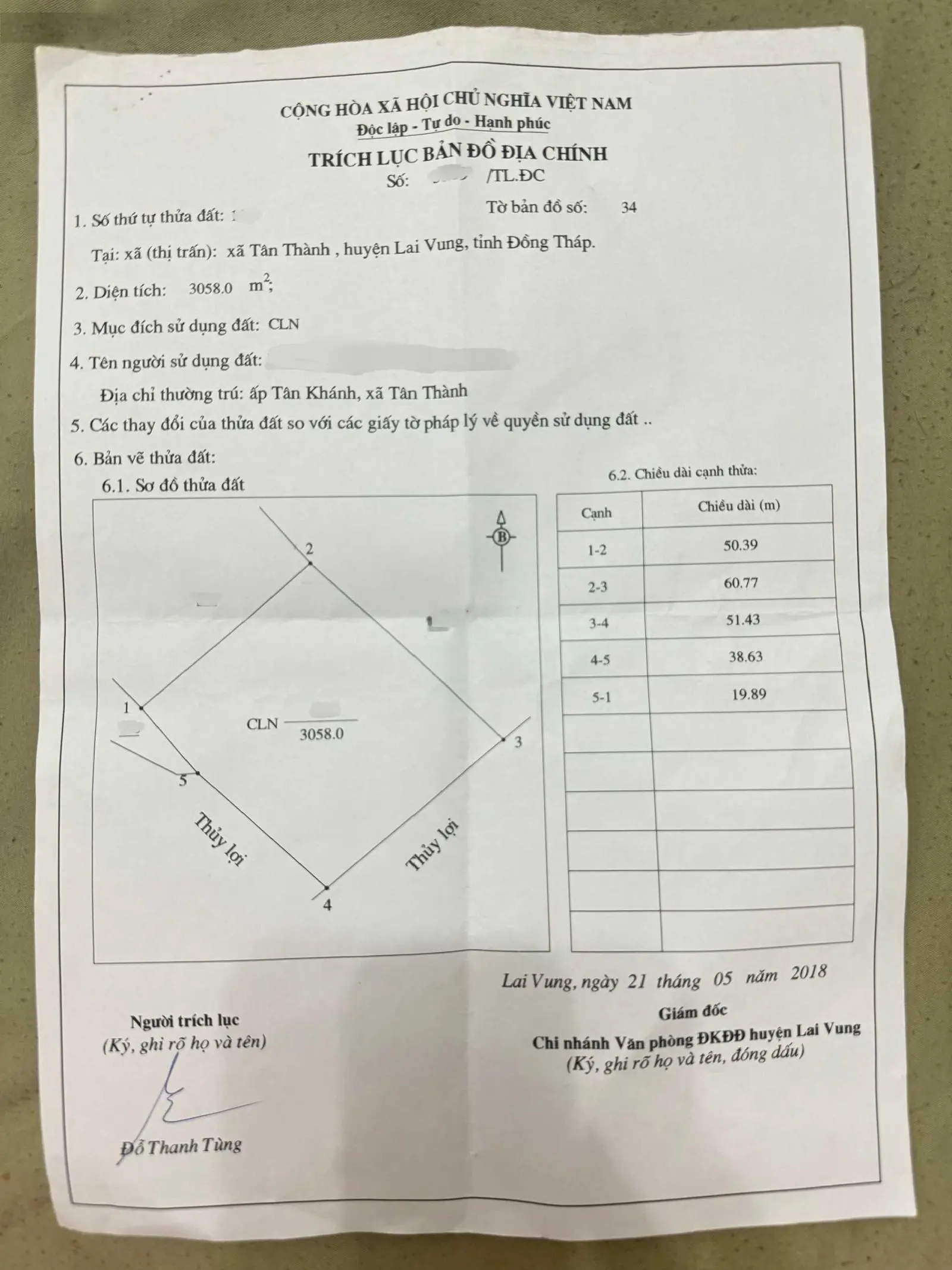 Chính chủ bán đất mặt tiền đường ĐT 851 DT 3058m2 Lai Vung Đồng Tháp