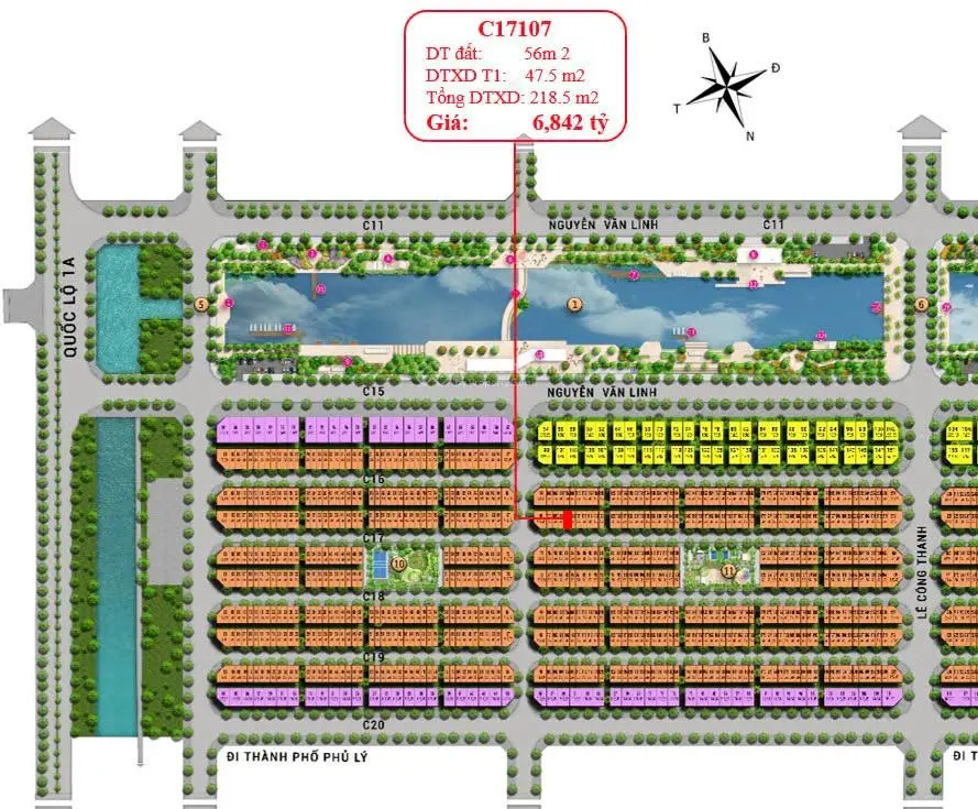 Bán liền kề 3 tầng + hầm C16, C17, C18 Sun Hà Nam