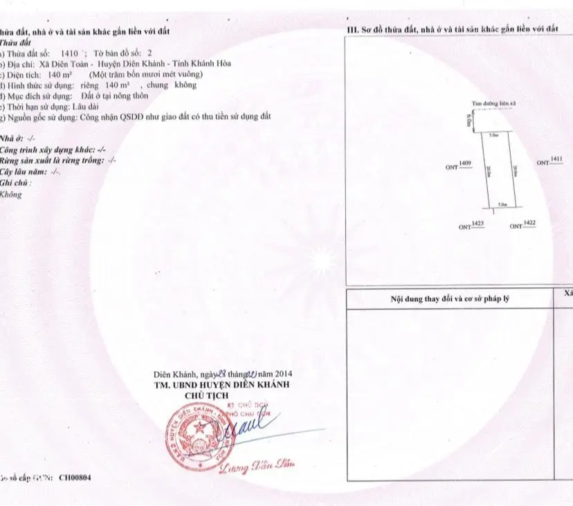 Bán căn nhà mặt tiền đường liên xã Diên Toàn, Diên Khánh full thổ cư