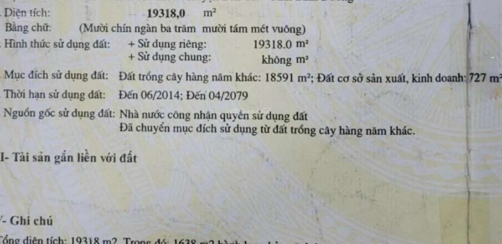 Bán đất sổ riêng cá nhân DT: 19.318m2 MT ĐT741 TP. Bến Cát, Bình Dương giá 7tr/m2