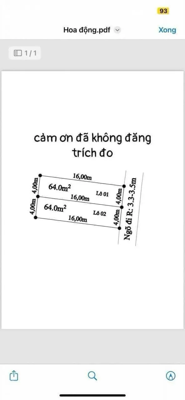 Bán lô trung tâm Hoa Động trục đường liên thôn Hoa Động gần UBND gần chợ Bính. Giá 1 tỷ 6xx tr