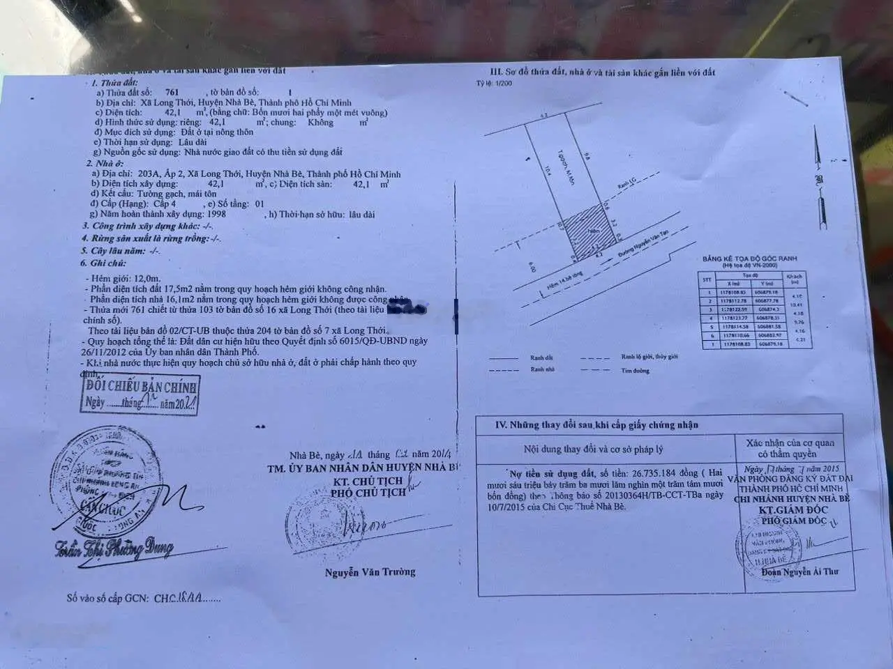 Bán nhà cấp 4 sổ hồng riêng, hẻm xe hơi Long Thới, Nhà Bè 2.2 tỷ