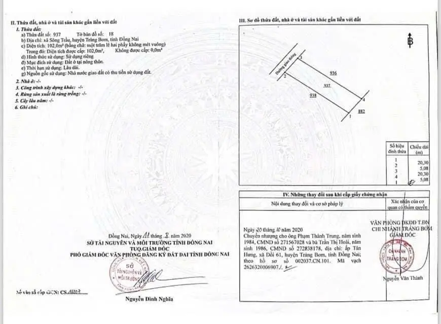 Cắt lỗ 200tr sổ riêng thổ cư xã Sông Trầu Trảng Bom Đồng Nai