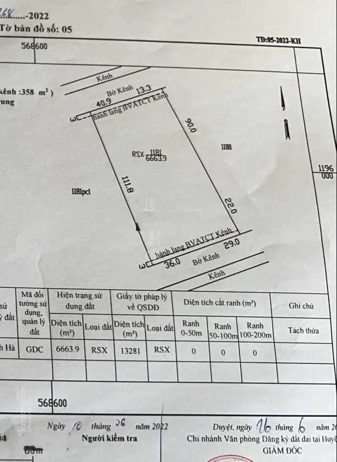 Đất bán 2 mặt tiền kênh tại xã Mỹ Quý Tây, Đức Huệ, Long An, DT: 6,700m2