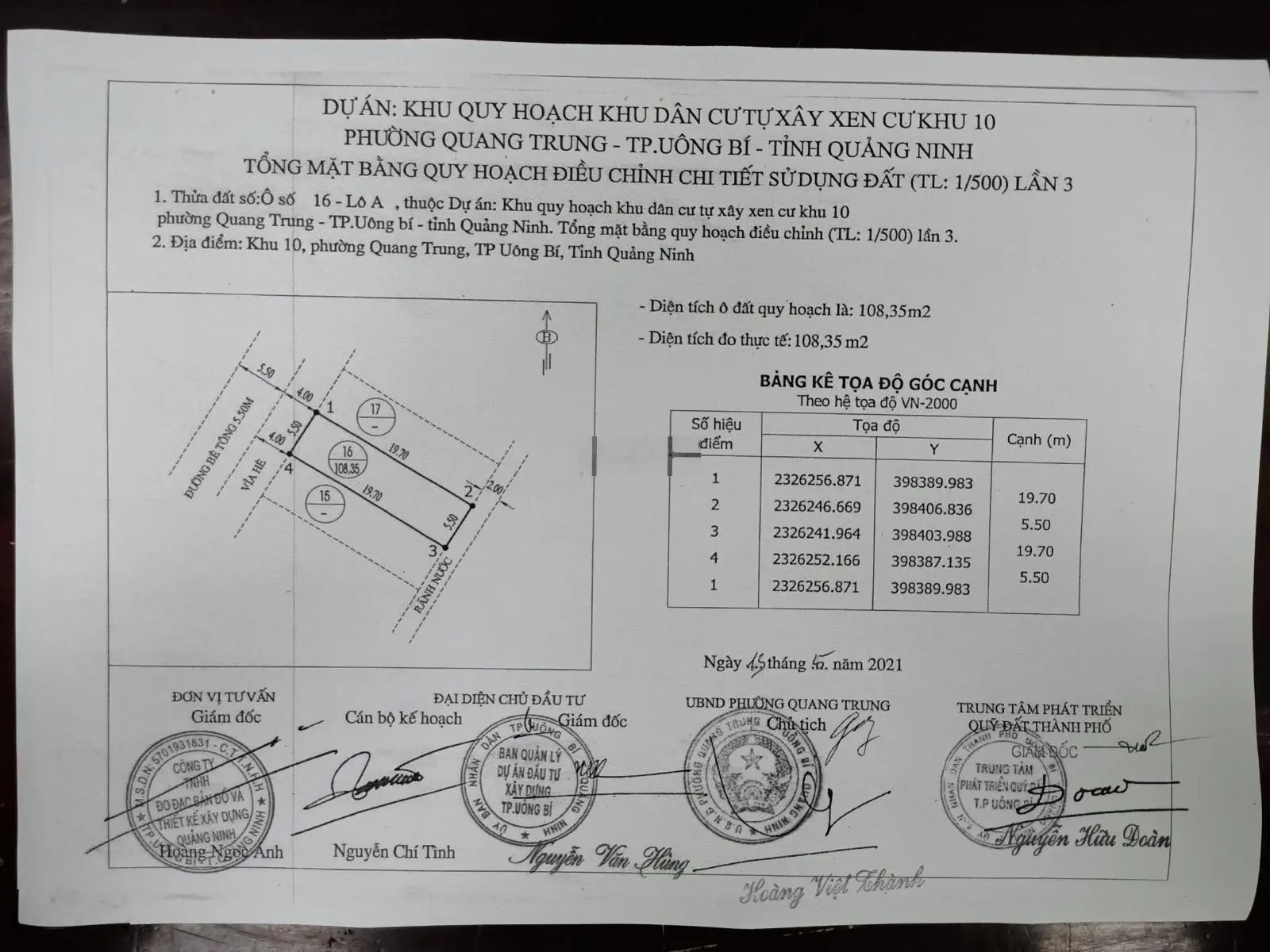 Bán đất đấu giá tại phường Quang Trung, Uông Bí, diện tích 108.35m2 - Chính chủ