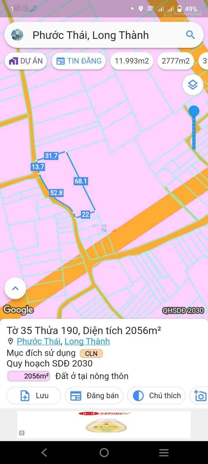 Cần bán 1.2ha 3MT đường nhựa 1/QL51 có thổ cư QH full ont xã Phước Thái, giá đầu tư rẻ nhất khu vực